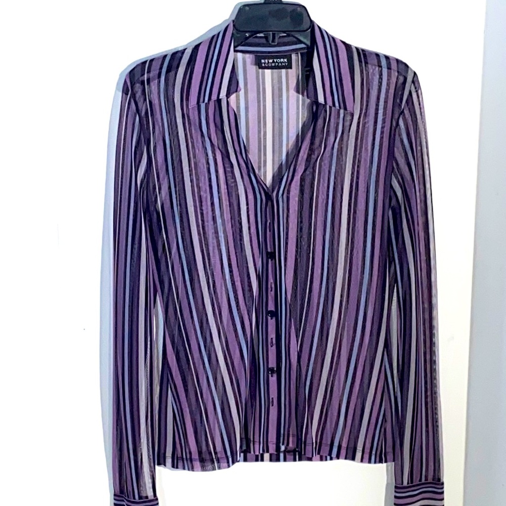 New York & Company  purple striped blouse size S